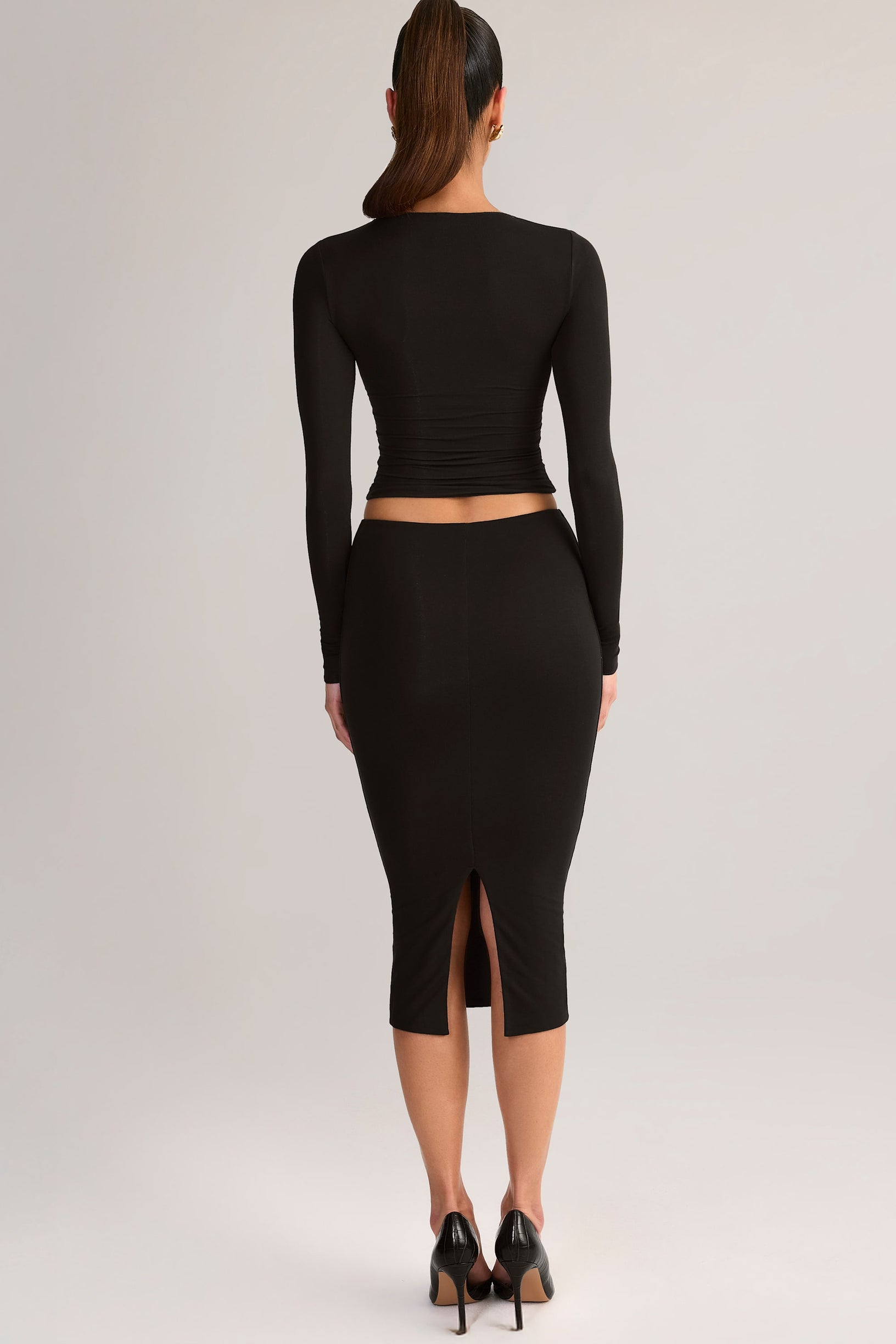 Modal Mid-Rise Pencil Midi Skirt in Black - 2