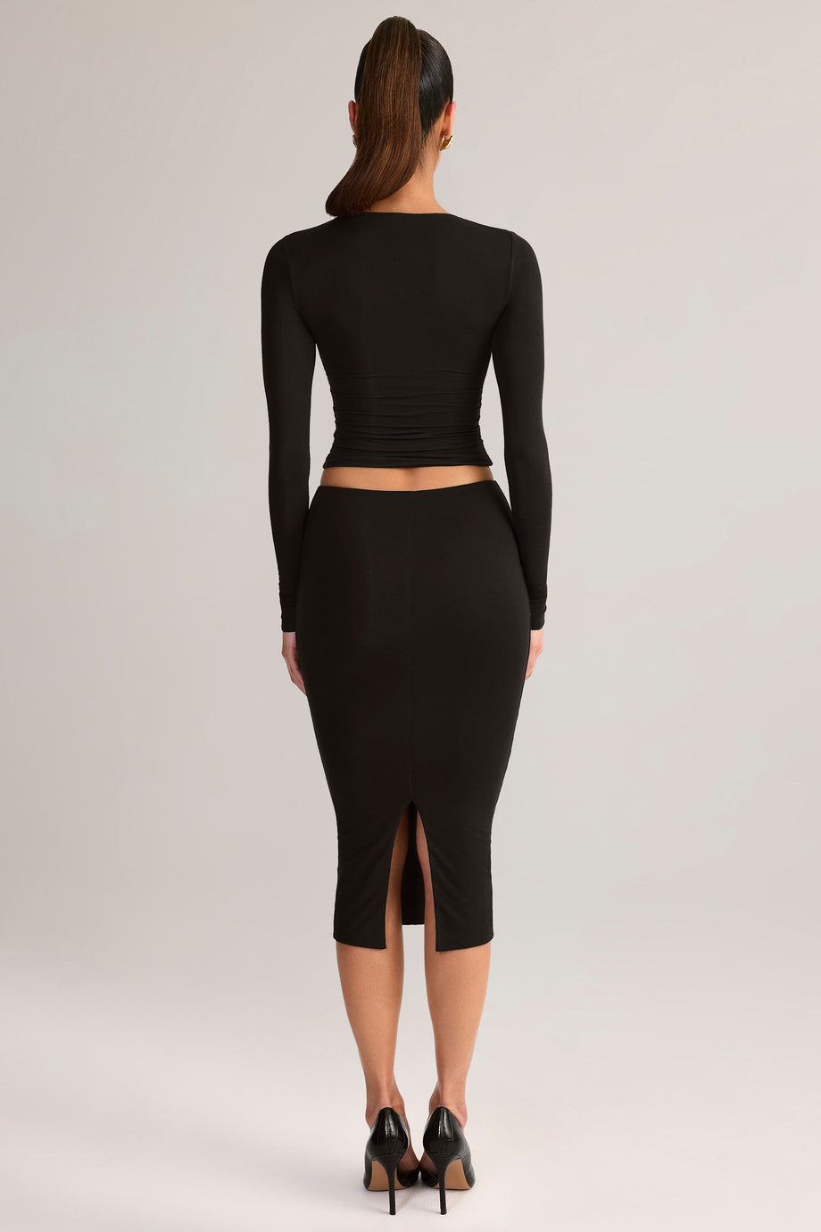 Modal Mid-Rise Pencil Skirt in Black
