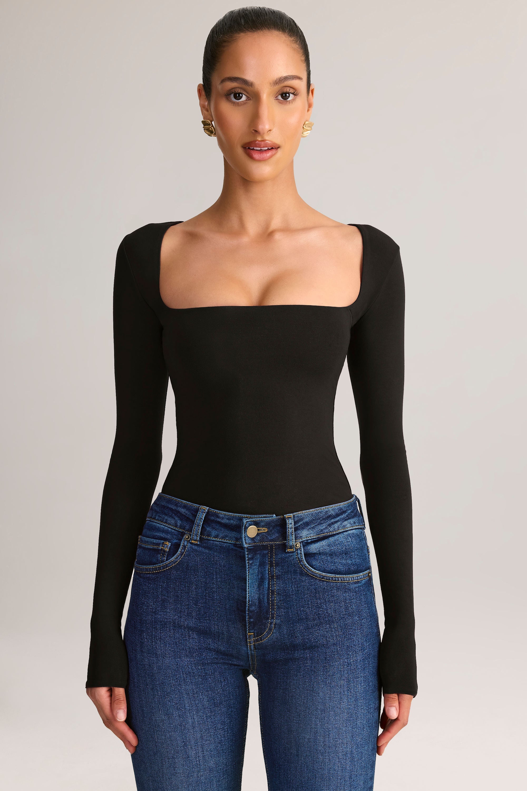 Kaia Modal Square-Neck Top in Black | Oh Polly