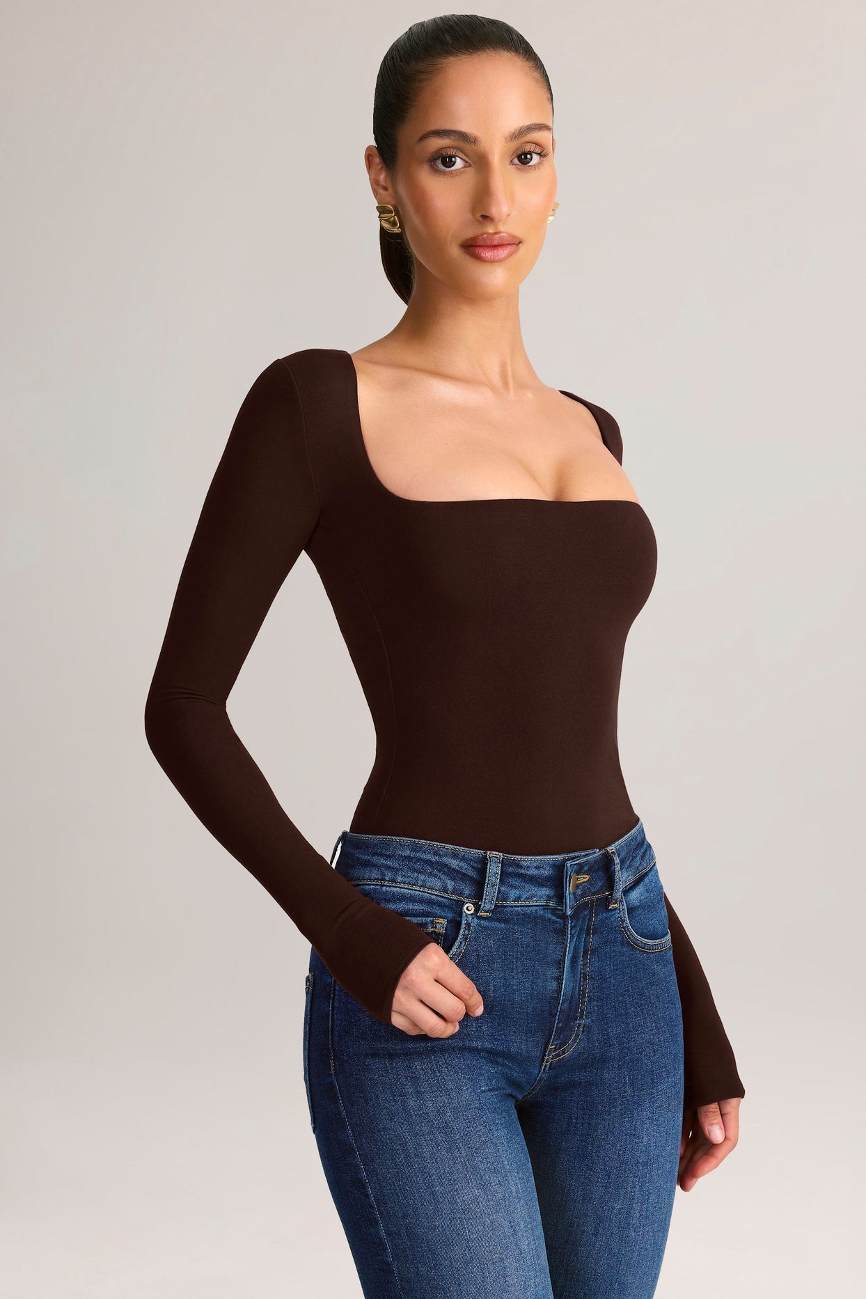 Modal Square-Neck Top in Chocolate Brown