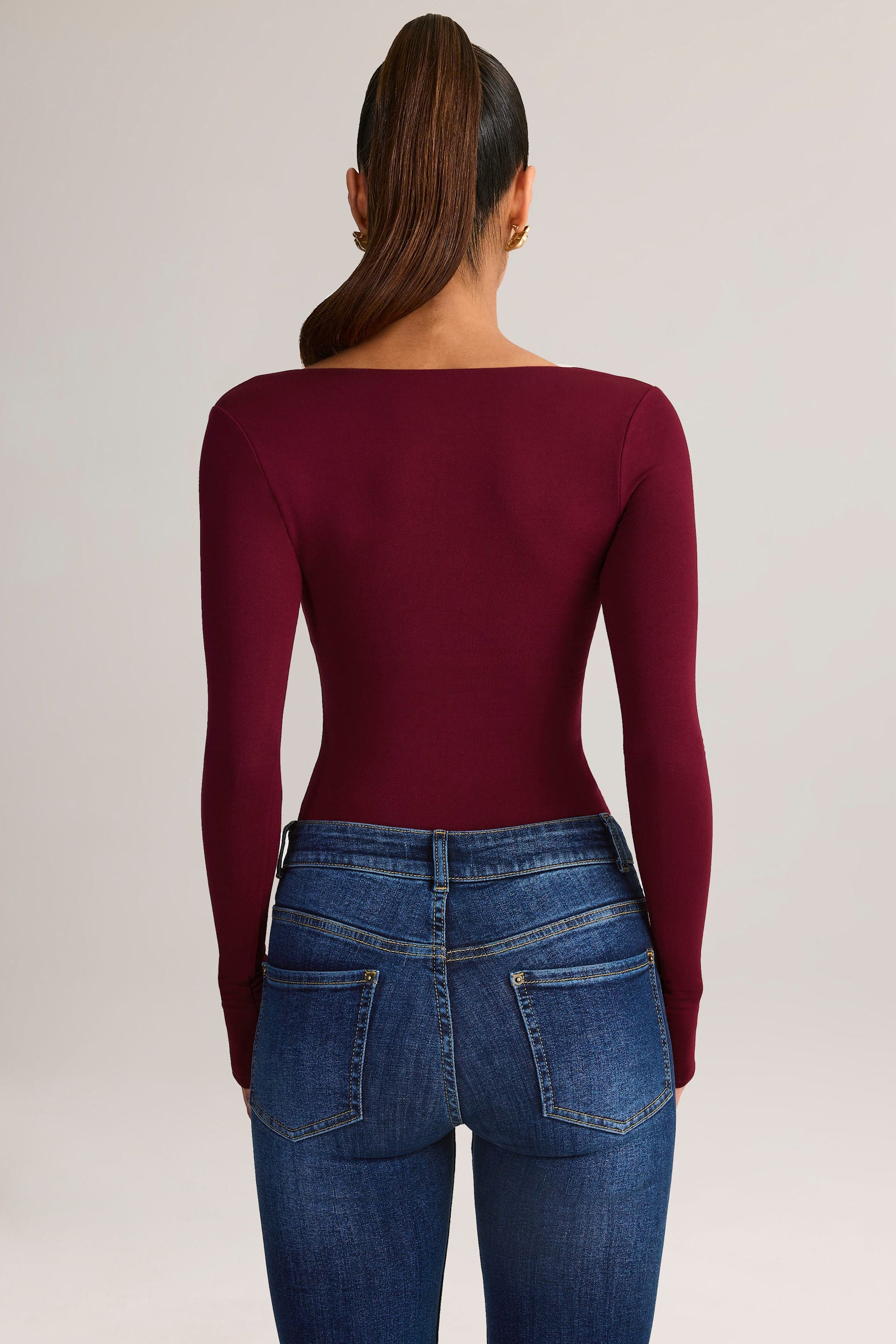 Modal Square-Neck Long-Sleeve Top in Wine - 2