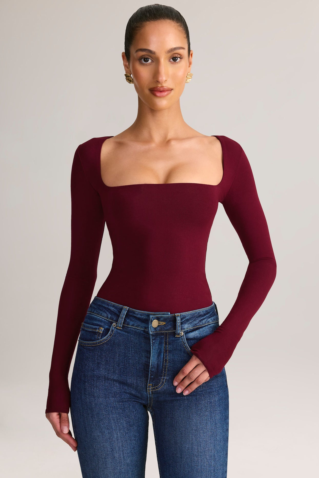 Modal Square-Neck Top in Wine