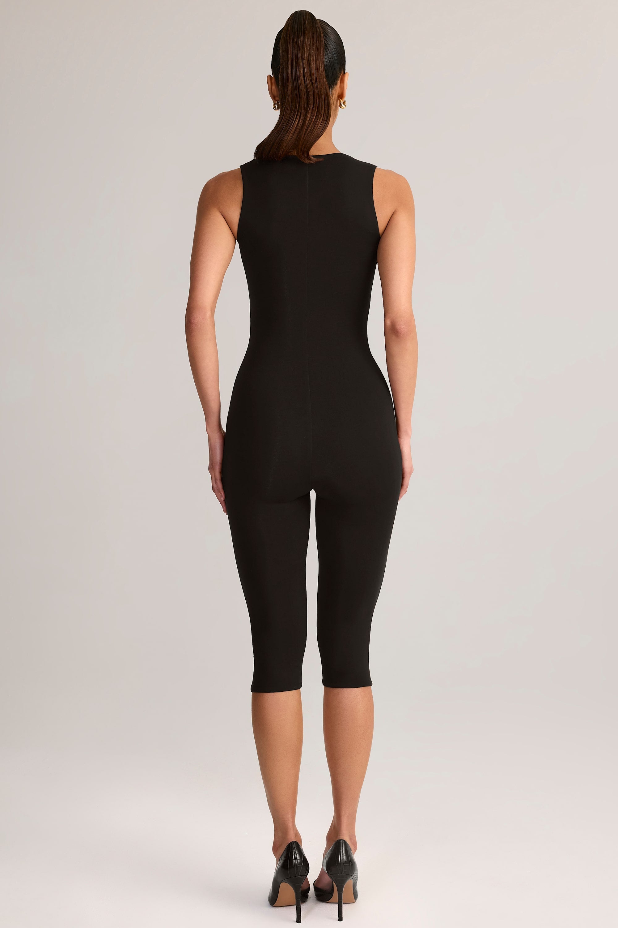 Luma Modal Scoop-Neck Capri Jumpsuit in Black | Oh Polly