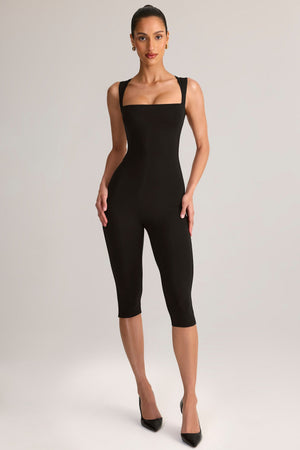 Modal Square-Neck Bodycon Capri Jumpsuit in Black
