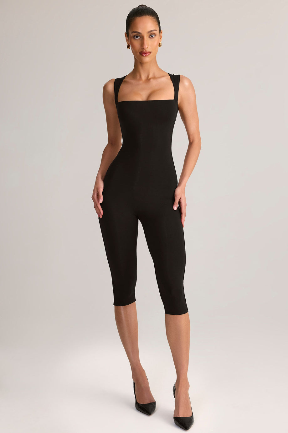 Modal Scoop-Neck Capri Jumpsuit in Black