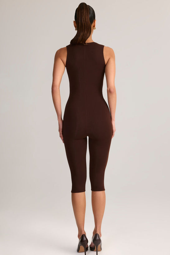Modal Scoop-Neck Capri Jumpsuit in Chocolate Brown