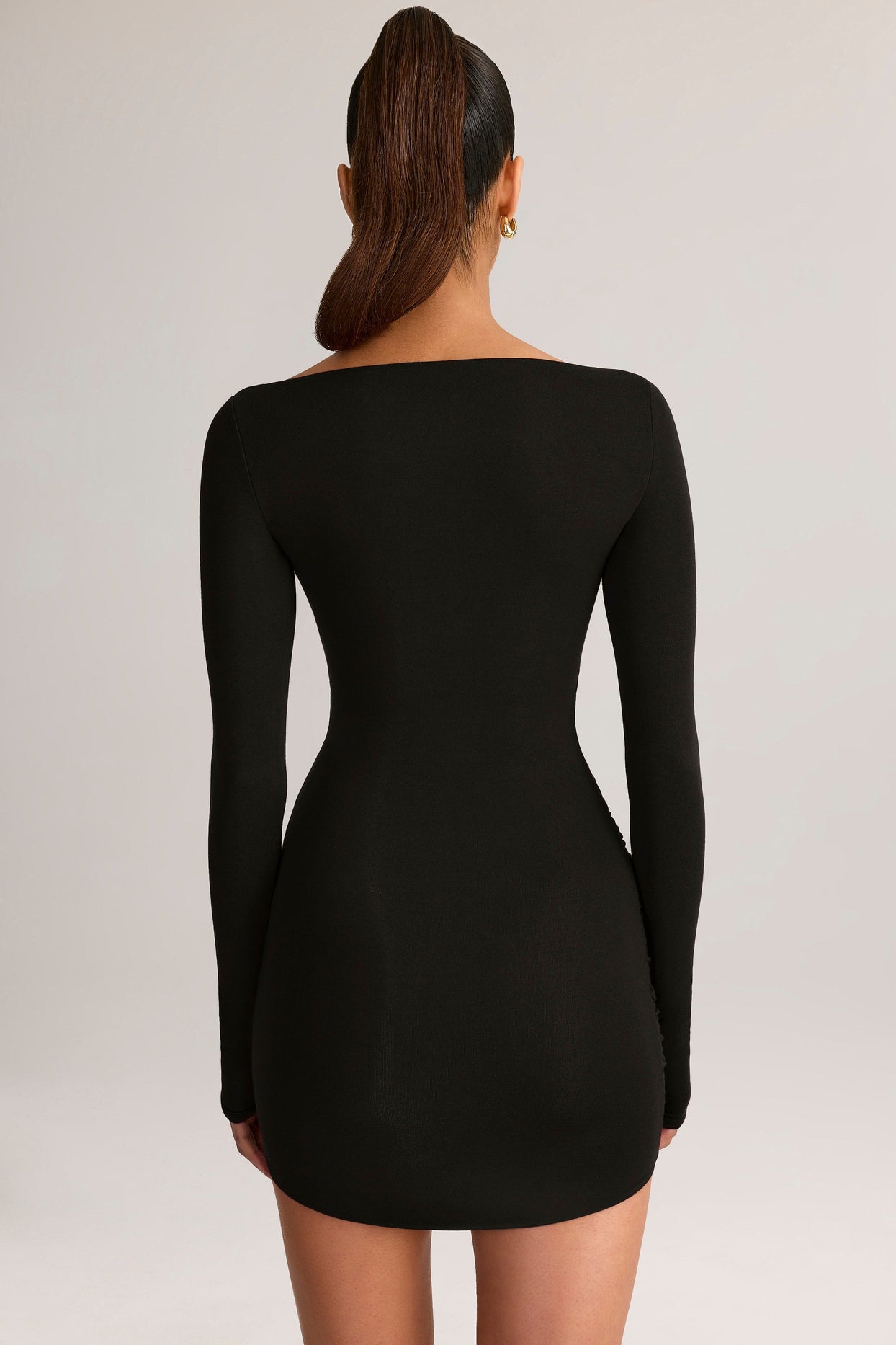 Modal Draped Long-Sleeve Mini Dress in Black