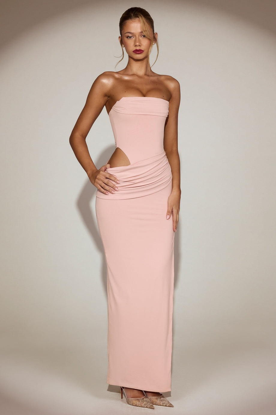 Soft-Jersey Bandeau Cut-Out Maxi Dress in Pink