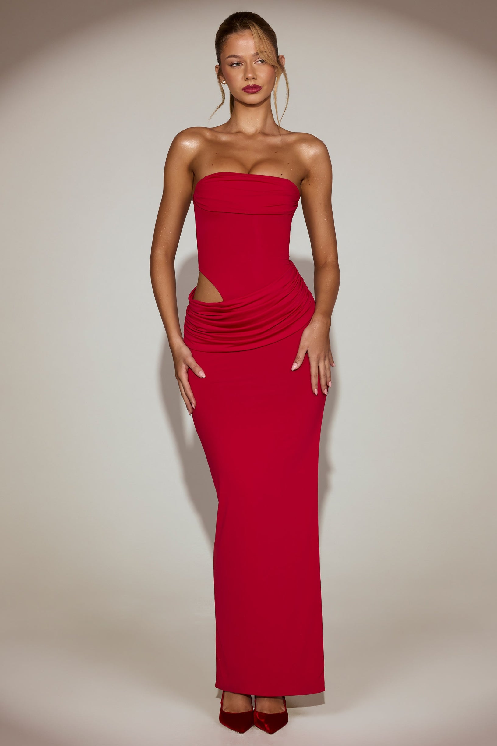 Soft-Jersey Bandeau Cut-Out Maxi Dress in True Red - 1