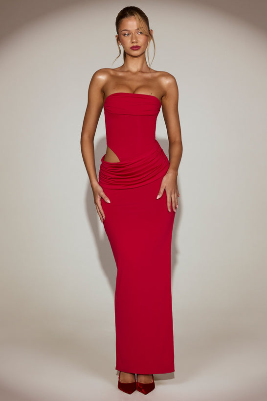Cut-Out Bandeau Maxi Dress in True Red