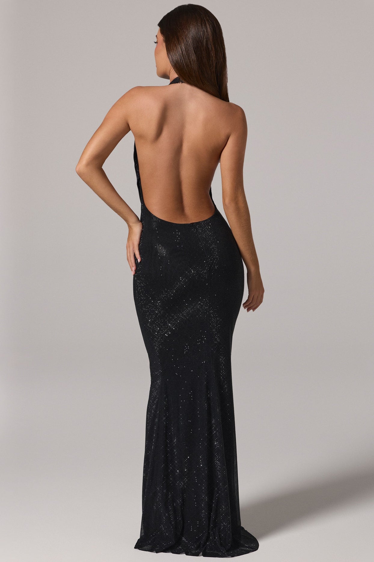 Embellished Cowl-Neck Gown in Black