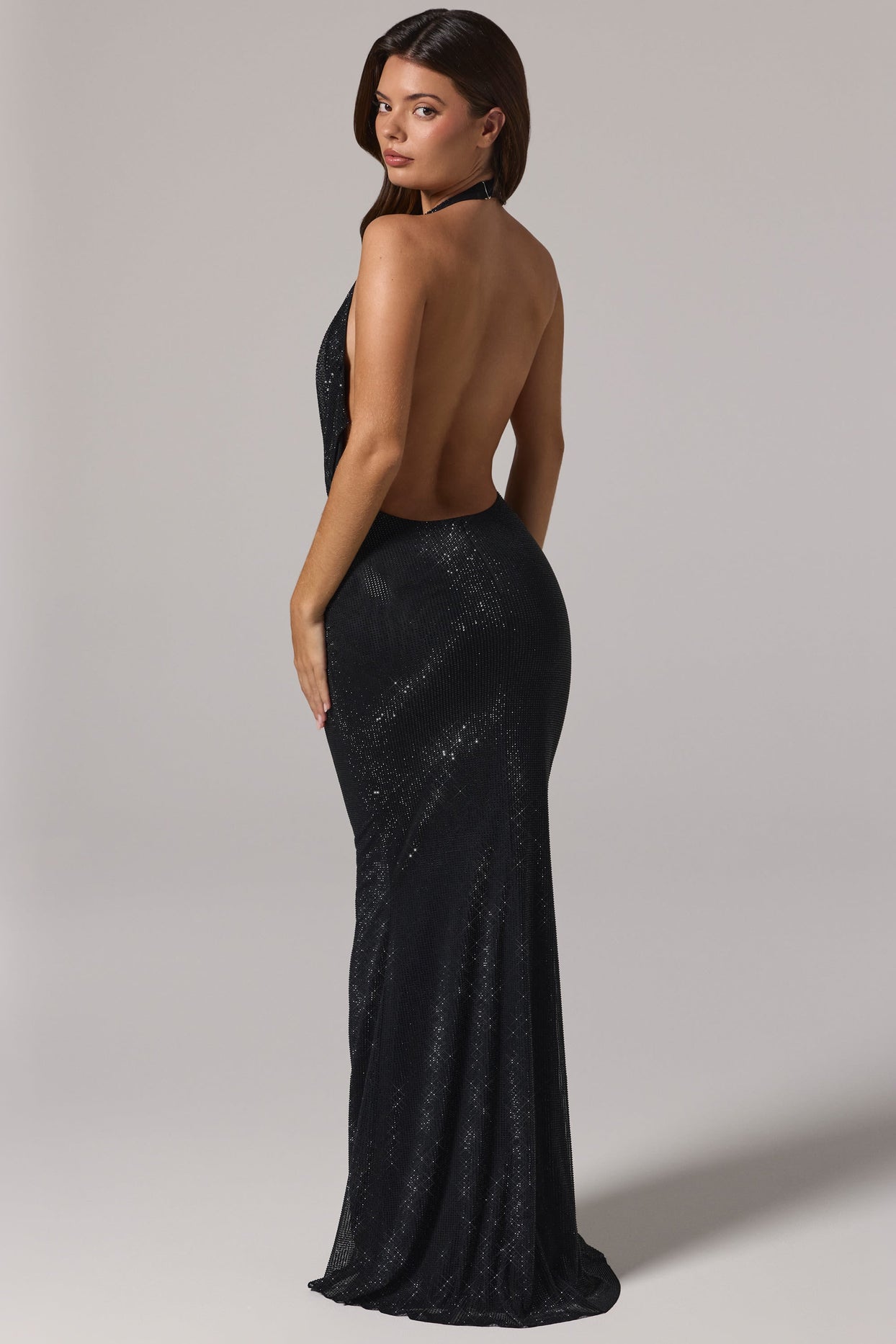 Embellished Cowl-Neck Gown in Black