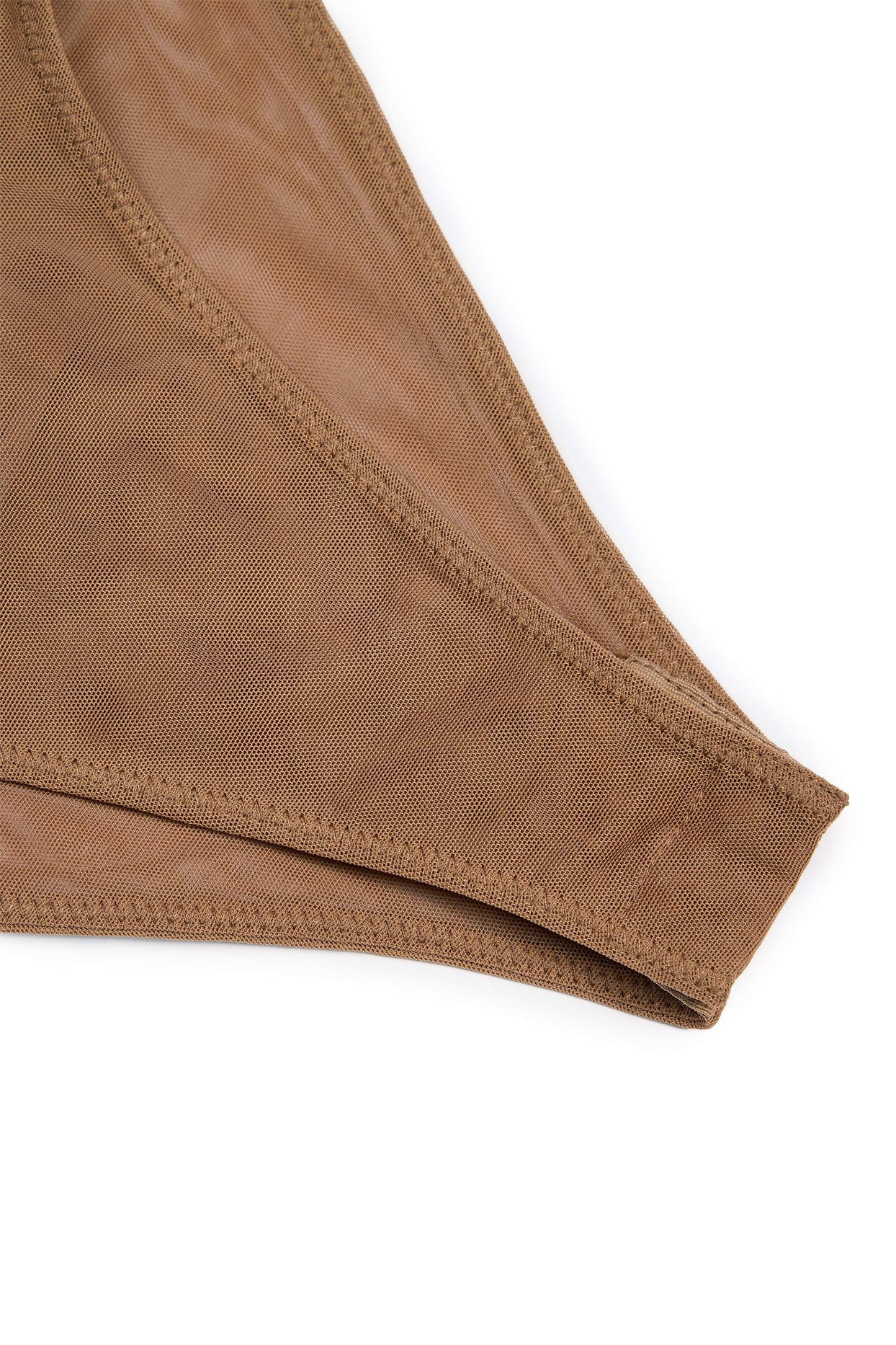 Soft Mesh Clear Strap Bodysuit in Almond