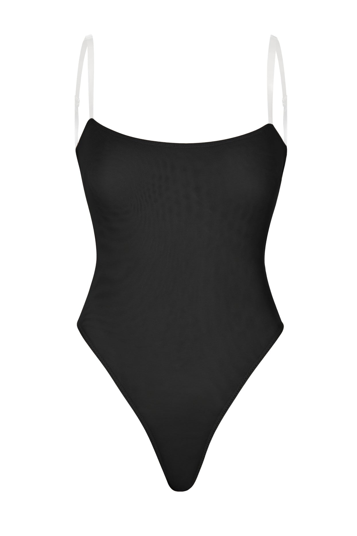 Soft Mesh Clear Strap Bodysuit in Black