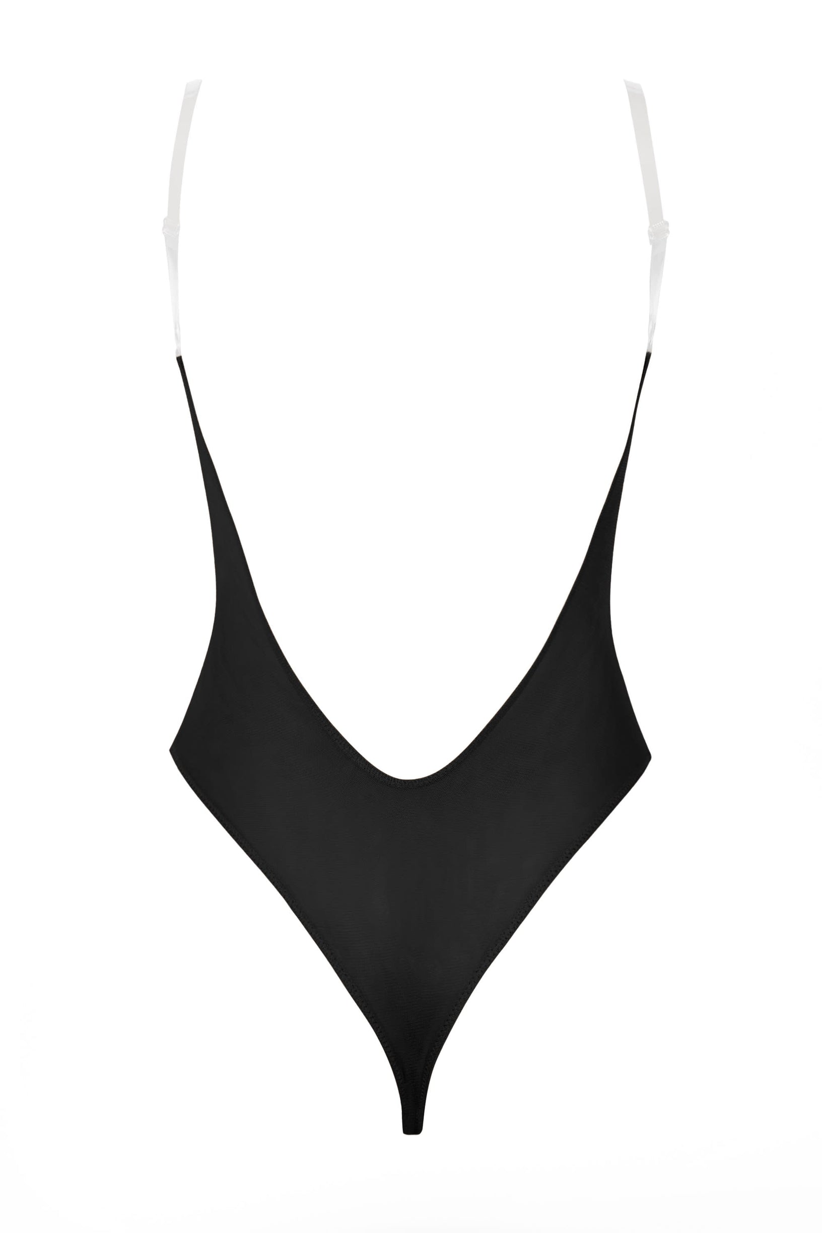 Soft Mesh Invisible Strap Thong Bodysuit in Black - 2