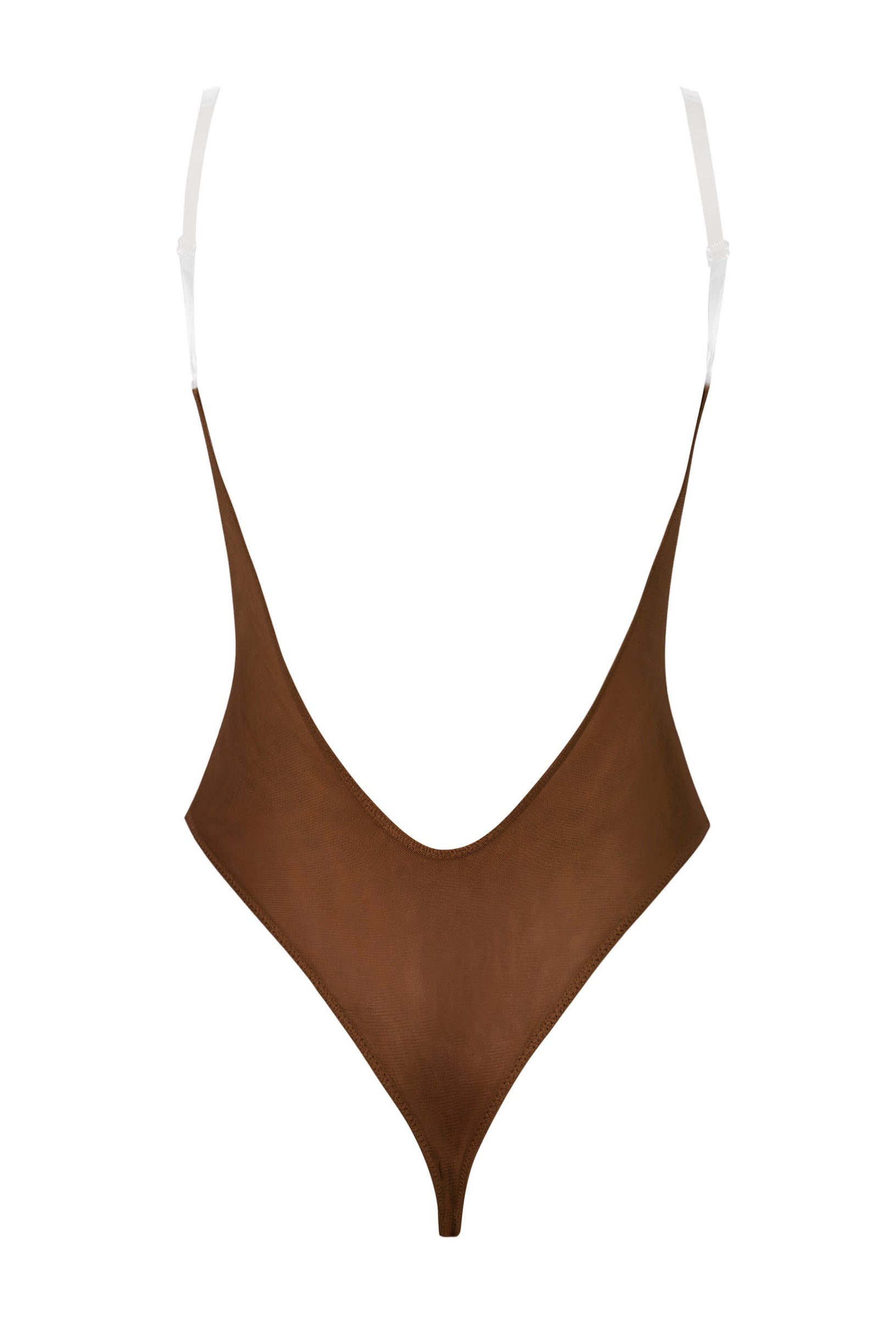 Soft Mesh Invisible Strap Thong Bodysuit in Chestnut - 2