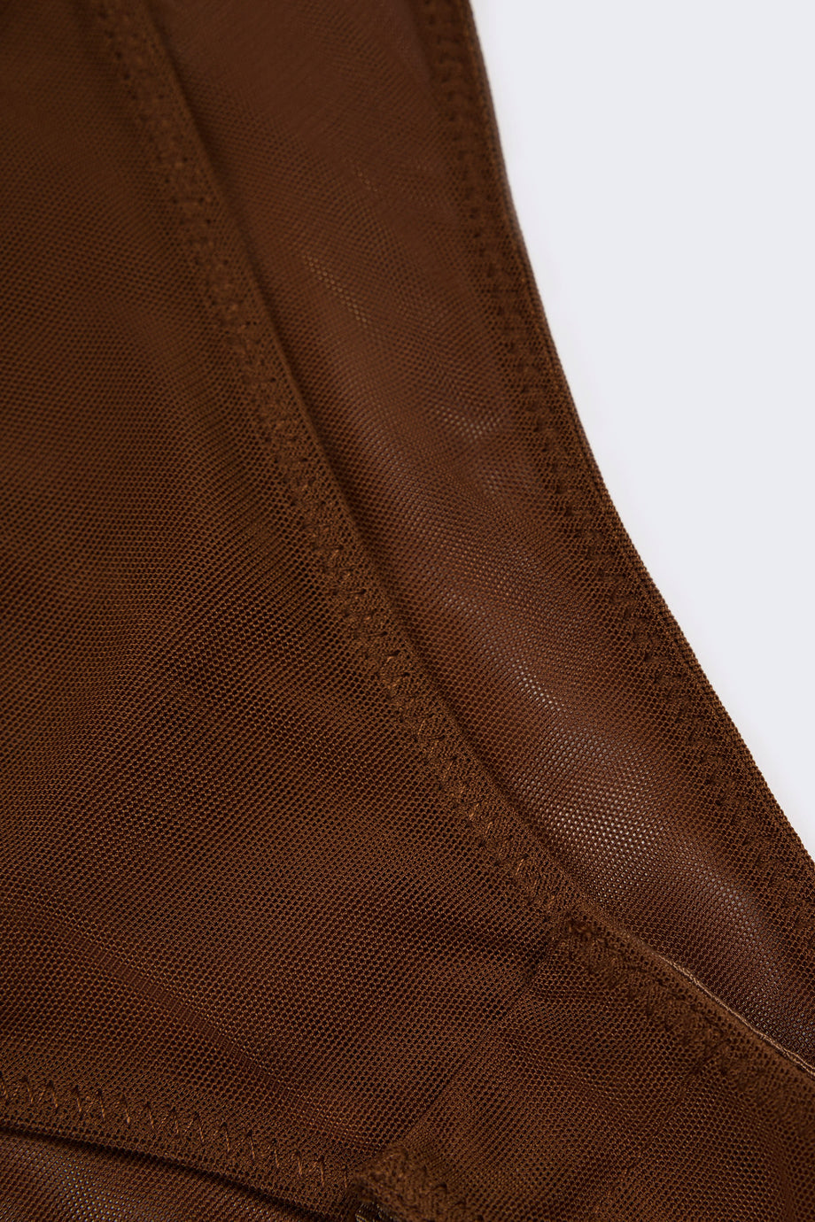 Soft Mesh Clear Strap Bodysuit in Chestnut