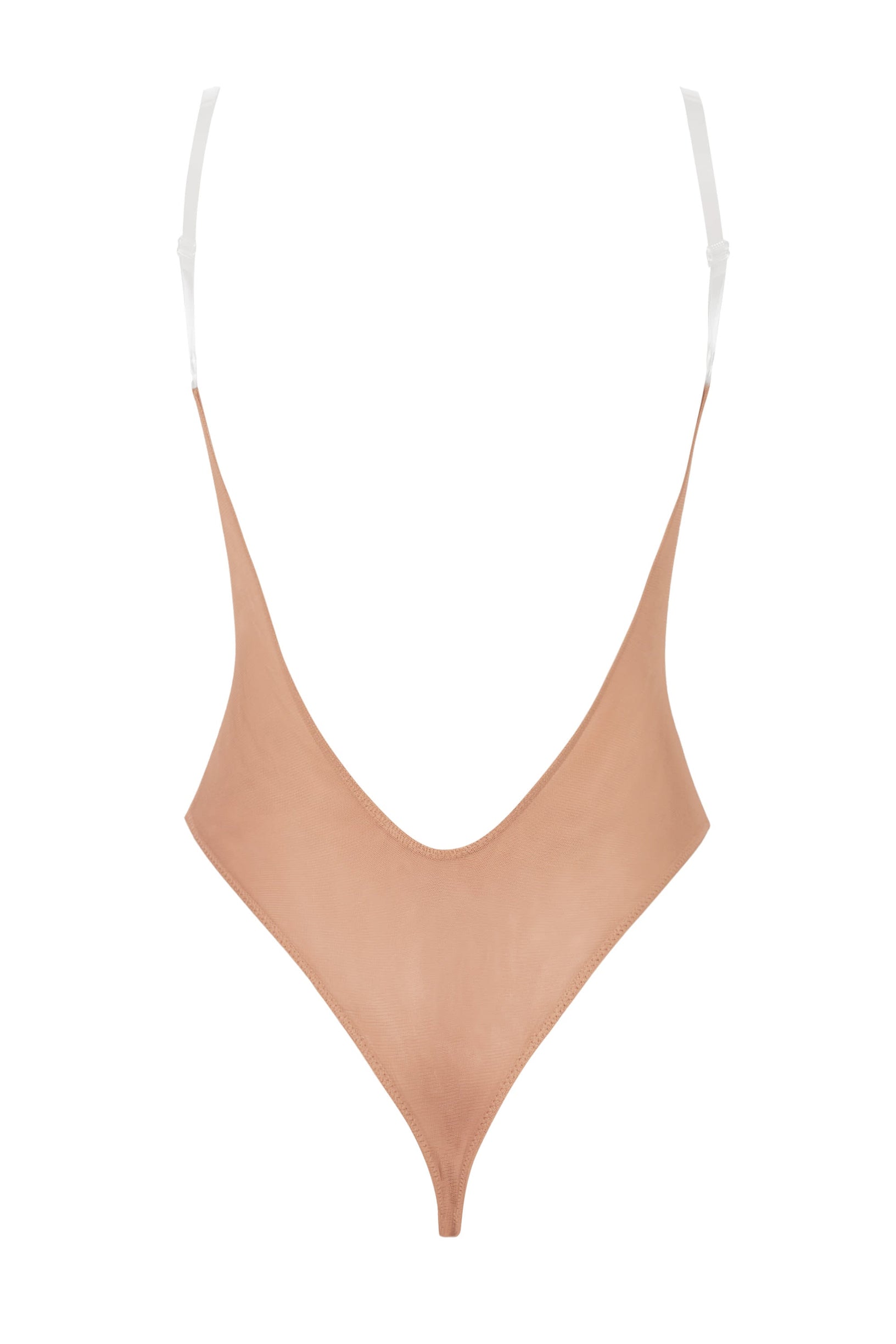 Soft Mesh Invisible Strap Thong Bodysuit in Warm Peach - 2