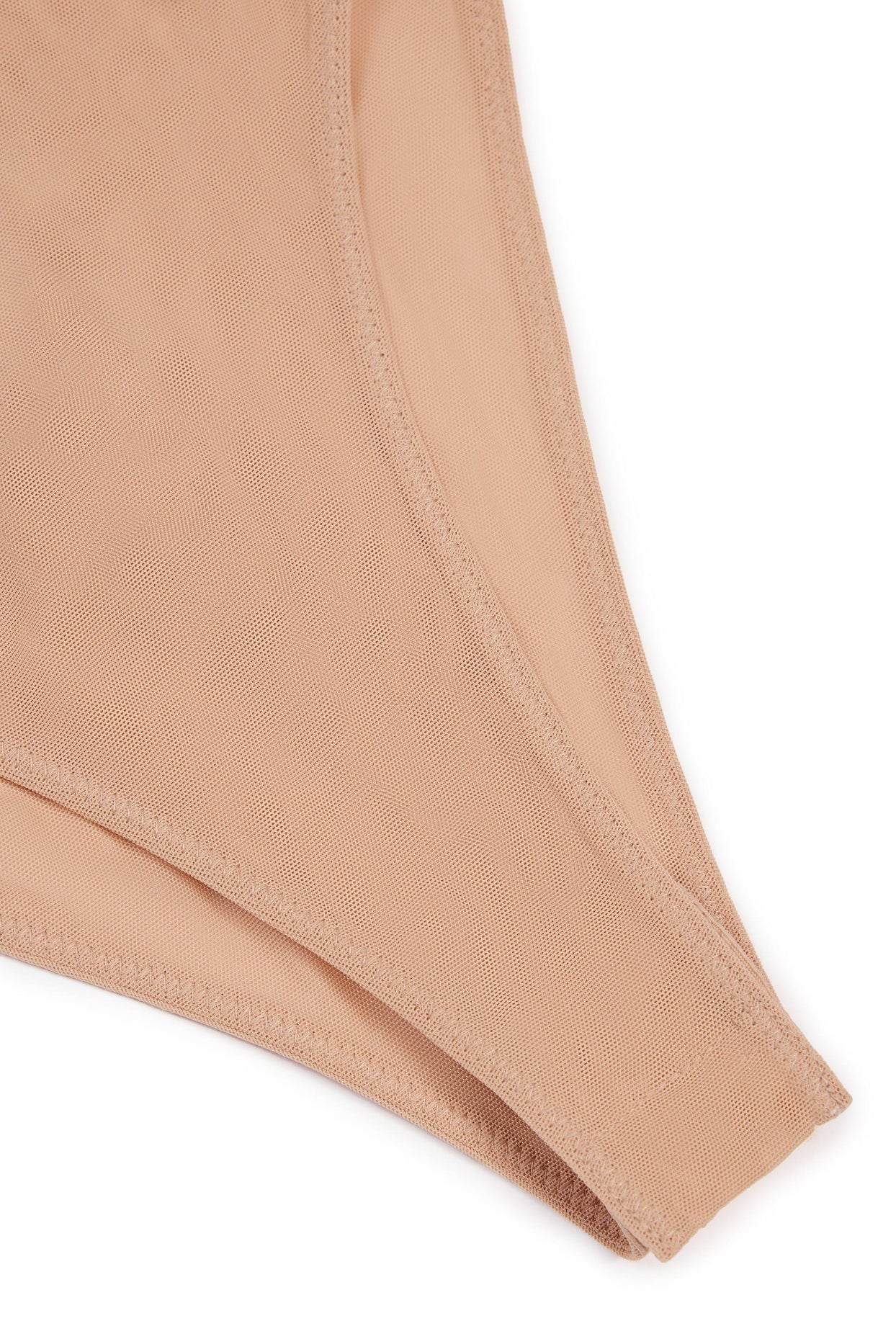 Soft Mesh Clear Strap Bodysuit in Warm Peach