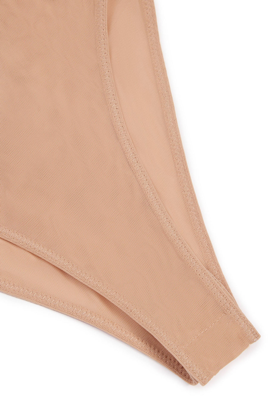 Soft Mesh Clear Strap Bodysuit in Warm Peach