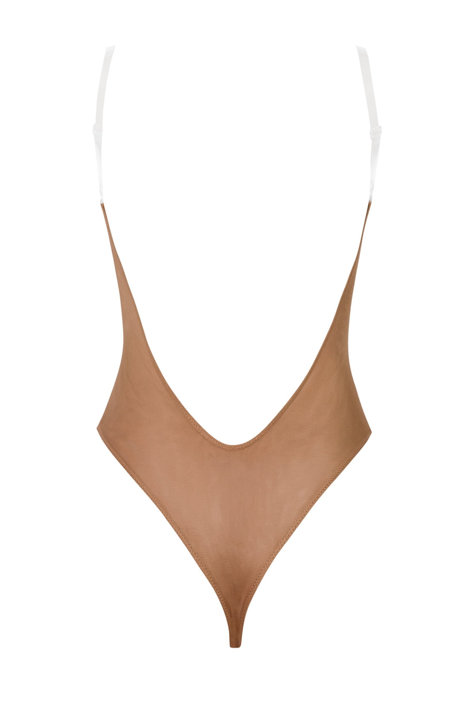 Soft Mesh Invisible Strap Thong Bodysuit in Honey - 2