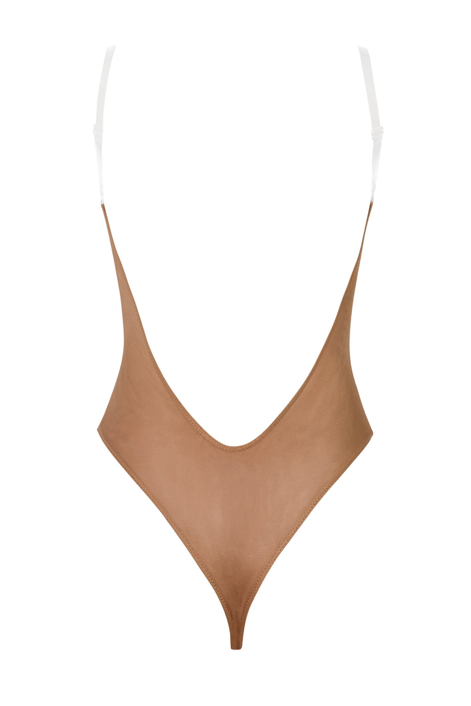 Soft Mesh Clear Strap Bodysuit in Honey