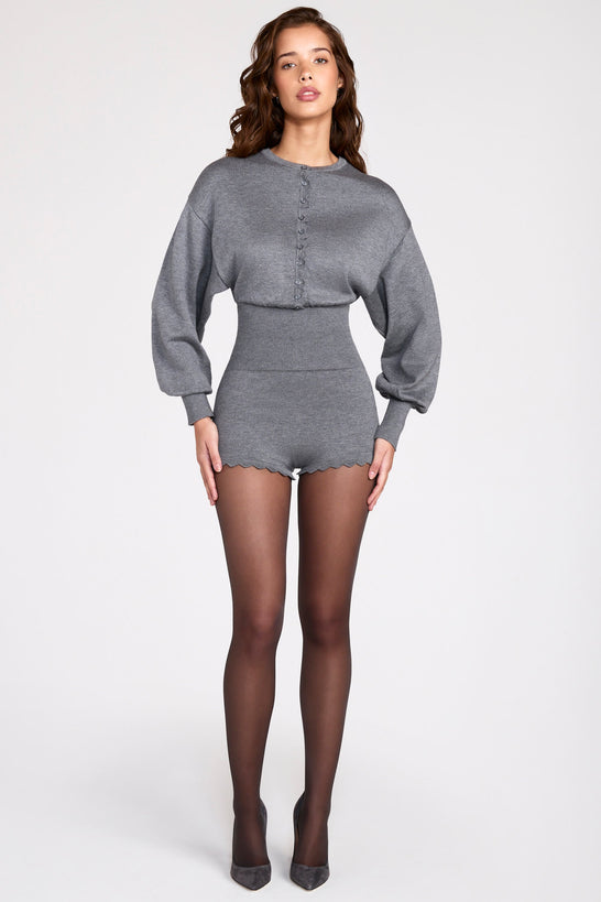 Knit Long-Sleeve Romper in Grey