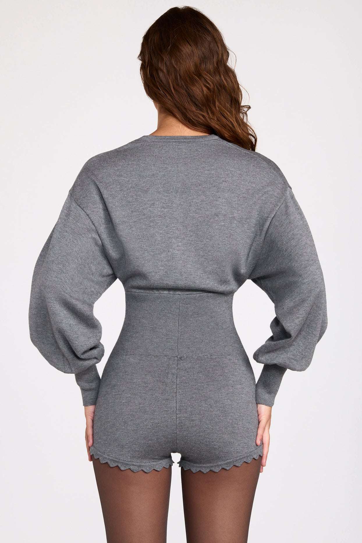 Knit Long-Sleeve Romper in Grey