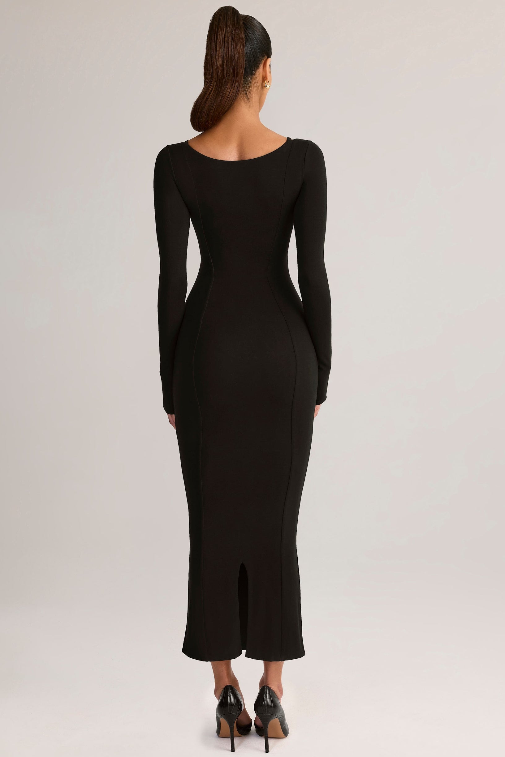 Modal Peekaboo Long-Sleeve Midi Dress in Black - 2
