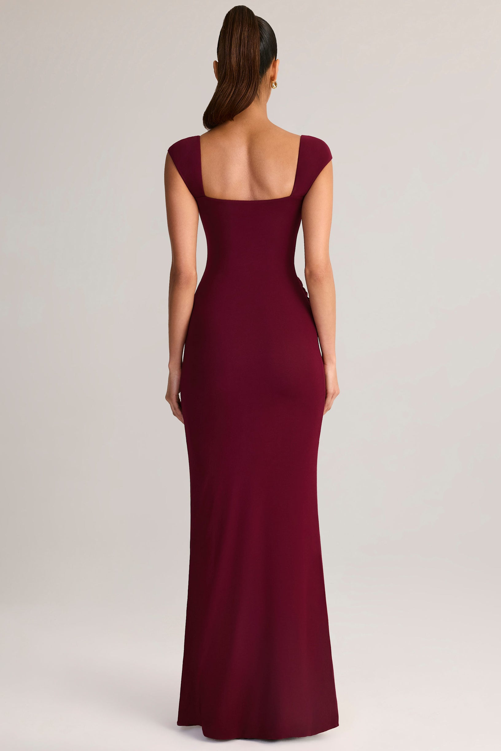 Modal Sweetheart-Neck Cowl-Waist Maxi Dress in Wine - 2