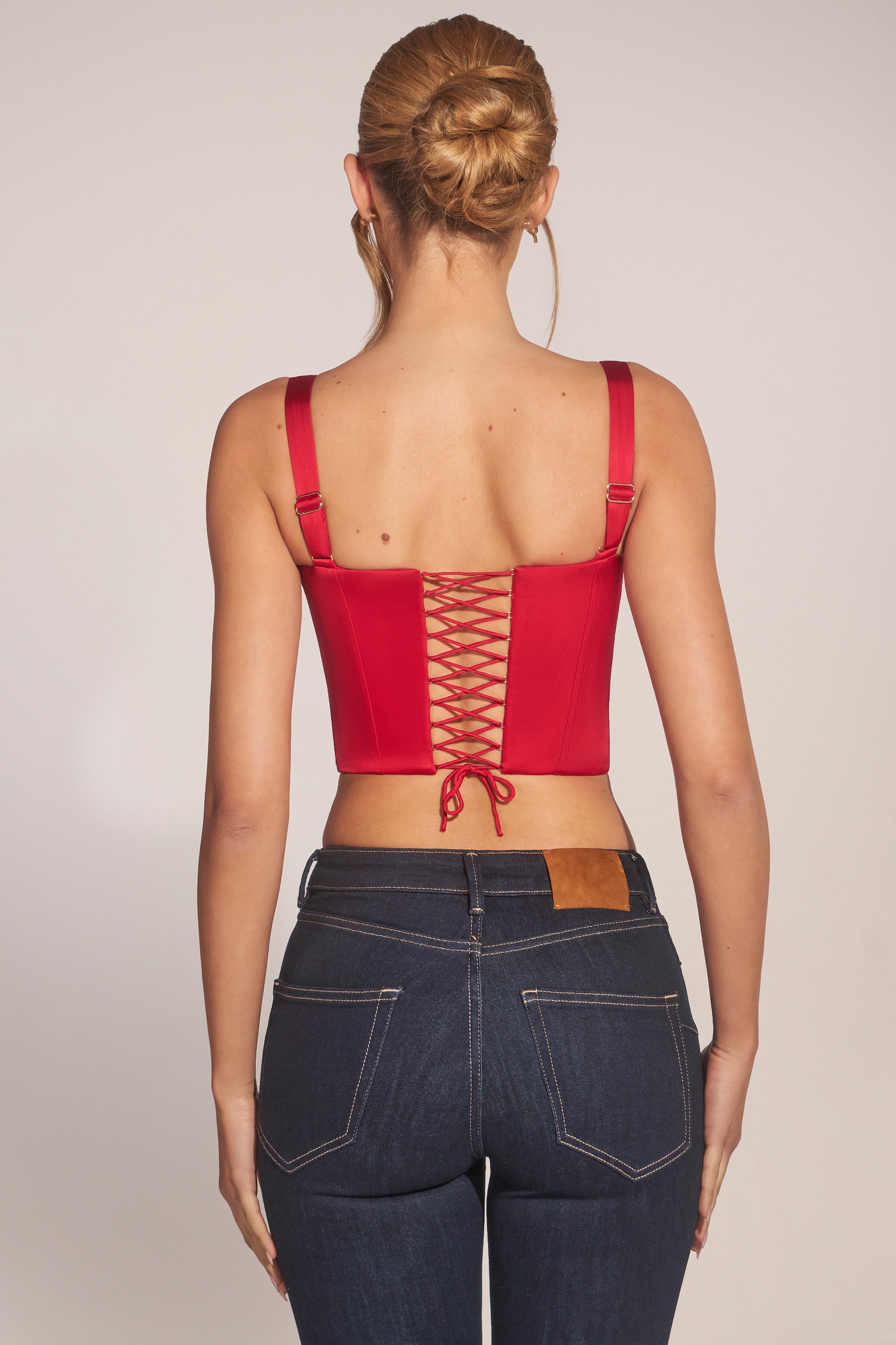Sweetheart-Neck Lace-Up Corset Top in Cherry