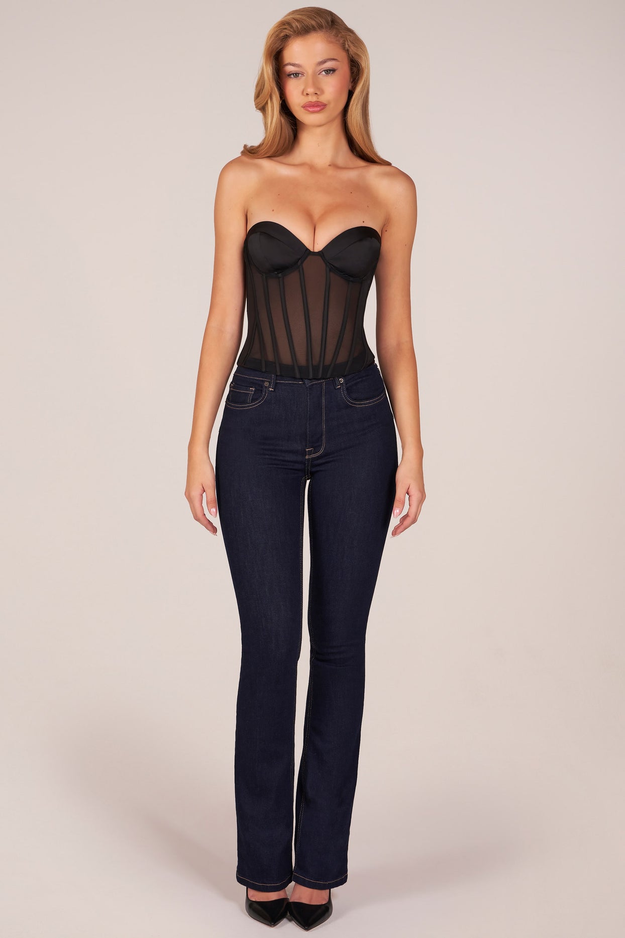 Bandeau Lace-Up Corset Top  in Black