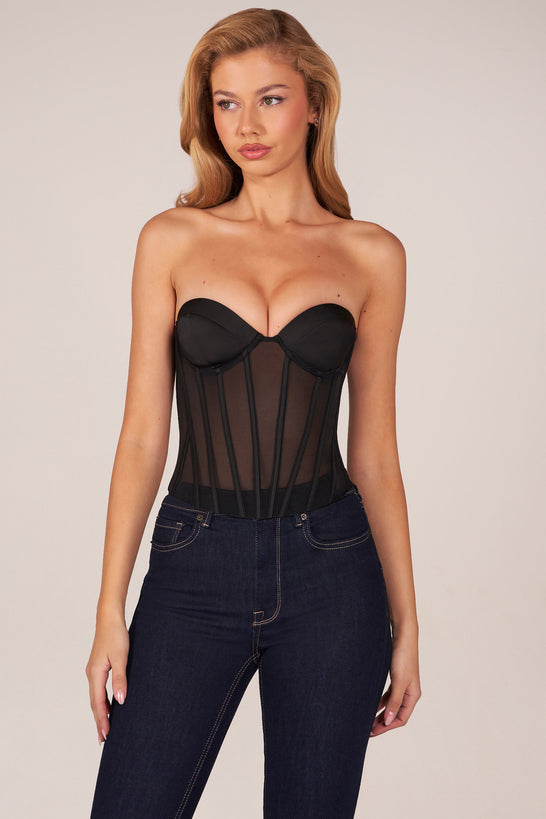 Bandeau Lace-Up Corset Top  in Black