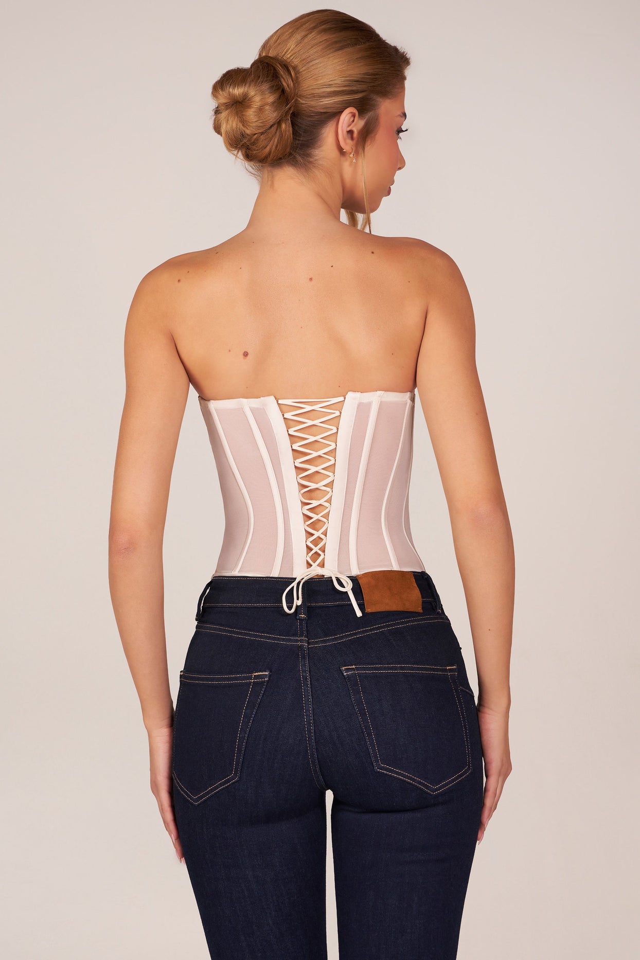 Bandeau Lace-Up Corset Top  in Ivory
