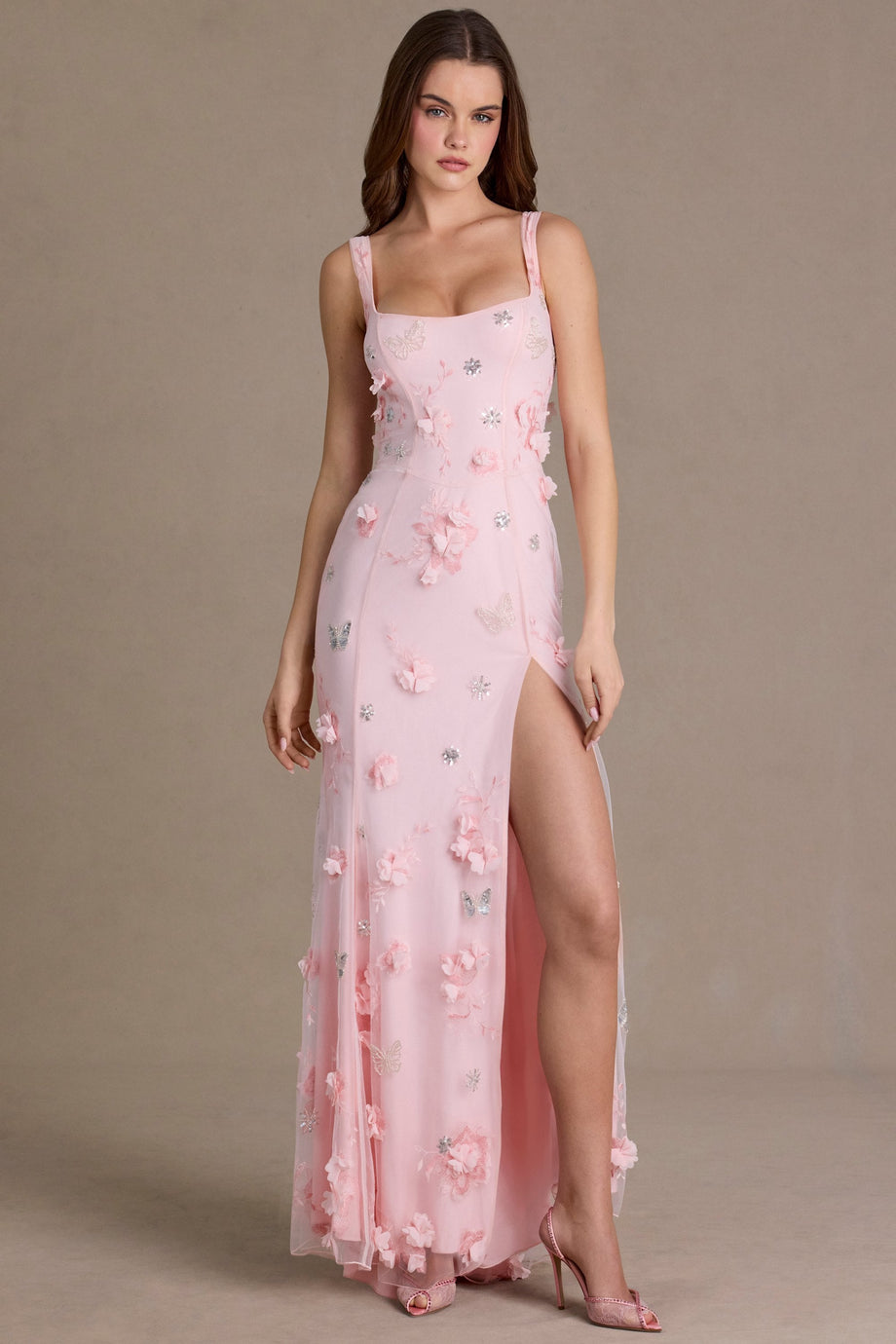Premium Embellished Corset Gown in Baby Pink