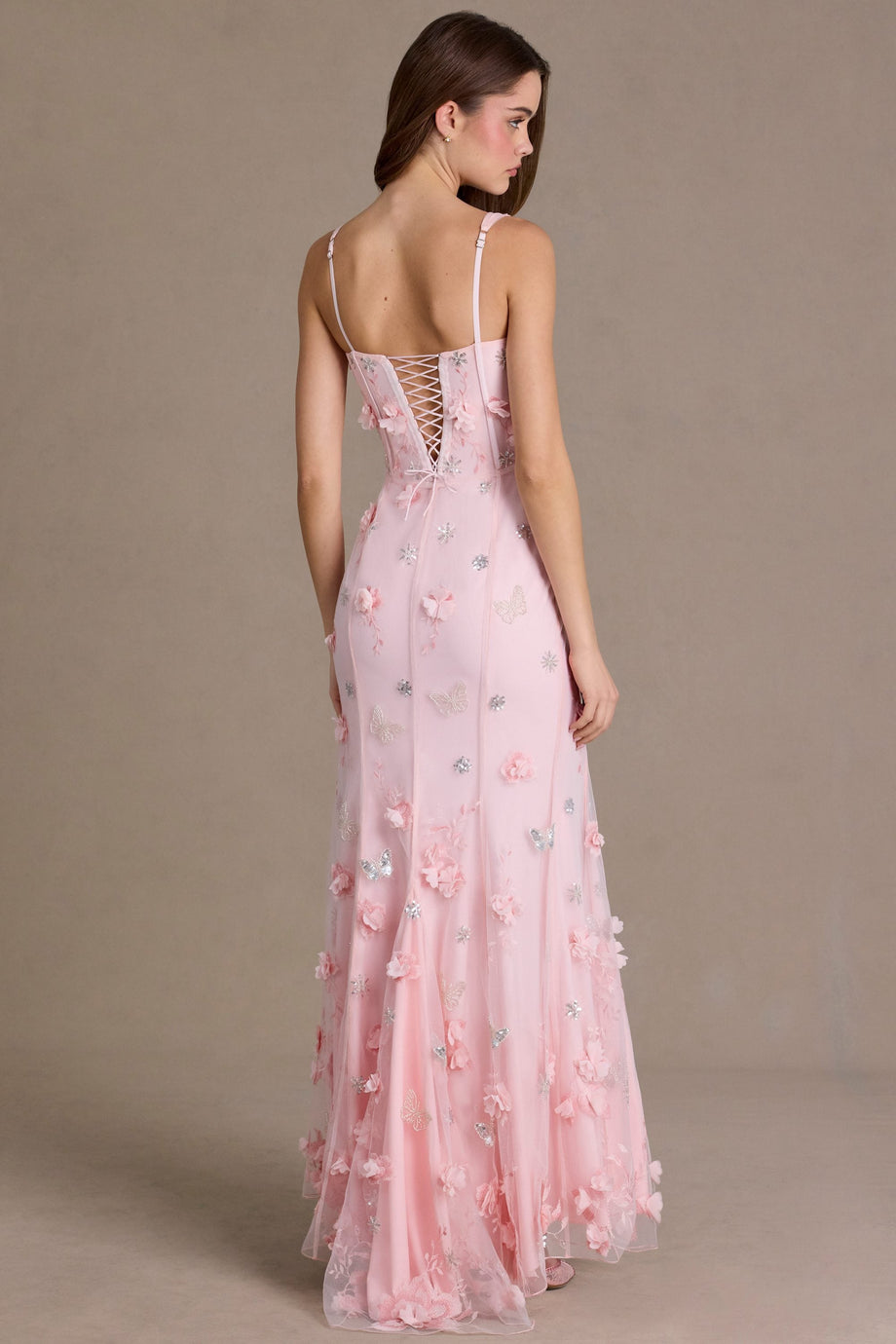 Embellished Corset Gown in Baby Pink