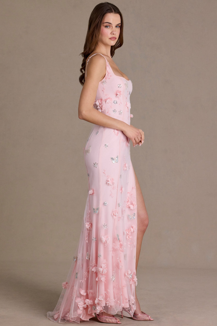 Premium Embellished Corset Gown in Baby Pink