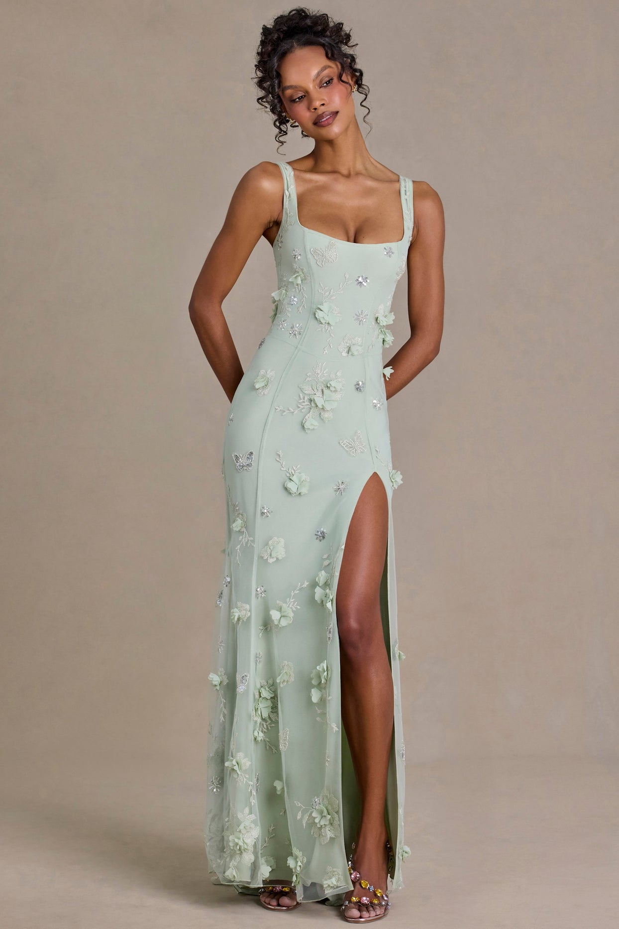 sage green corset maxi dress Sarah Green Corset Formal Maxi Dress - US 12