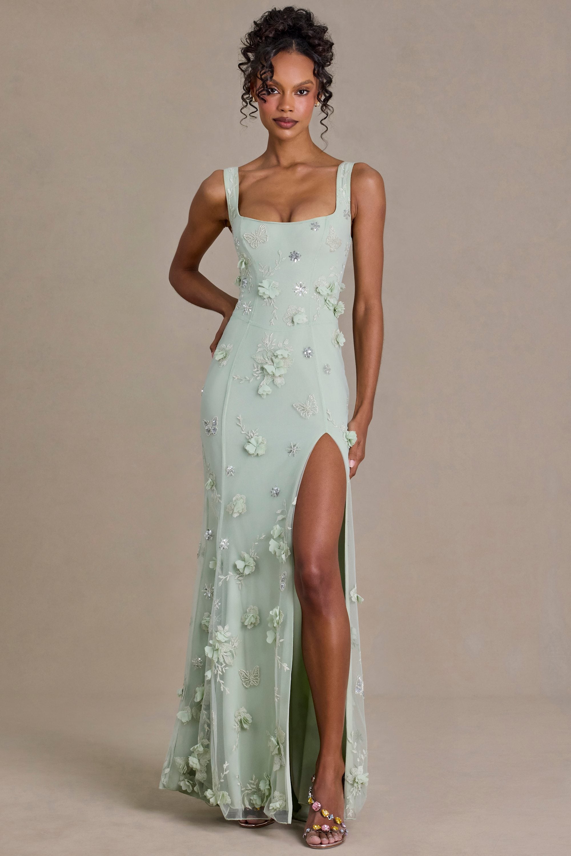 Aurelia Premium Embellished Corset Gown in Sage Green | Oh Polly