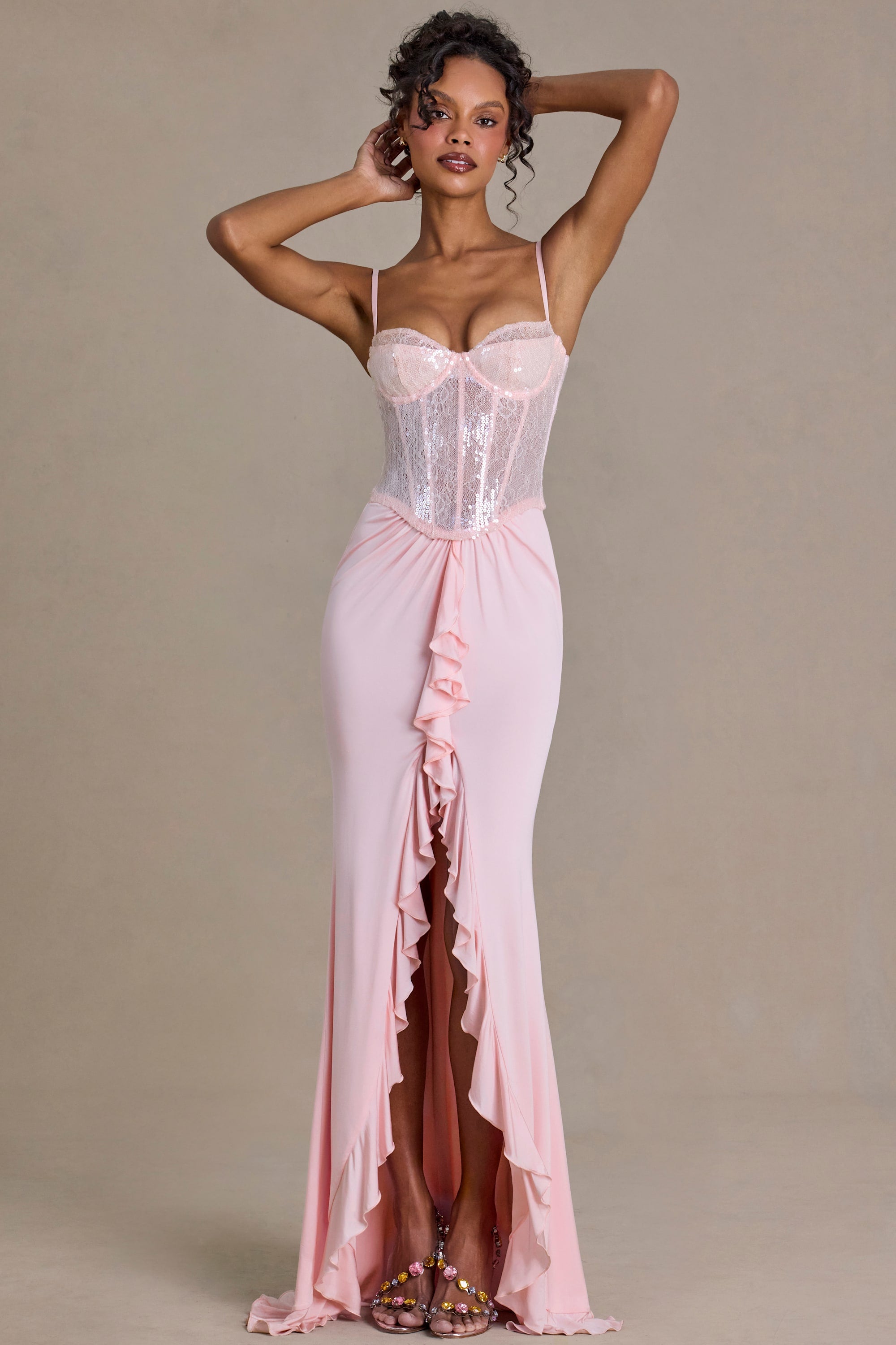 Embellished Lace Corset Gown in Blossom