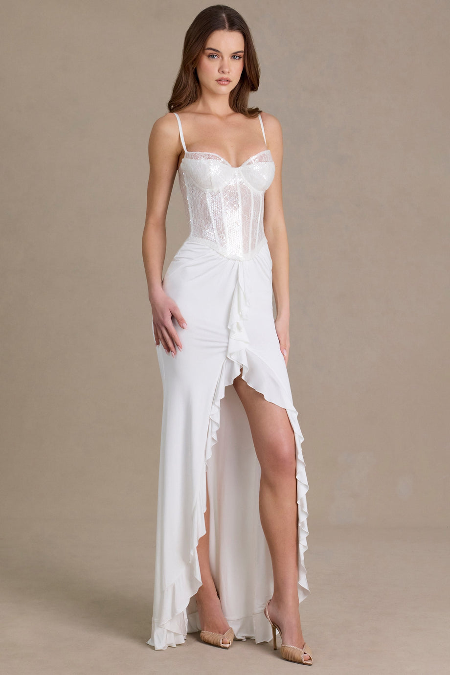 Premium Embellished Lace Corset Gown in White