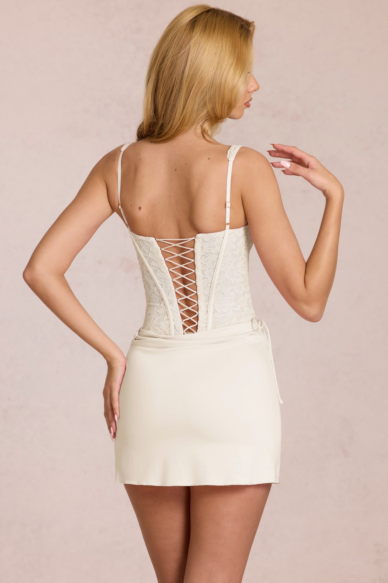 Lace Corset Mini Dress in Ivory