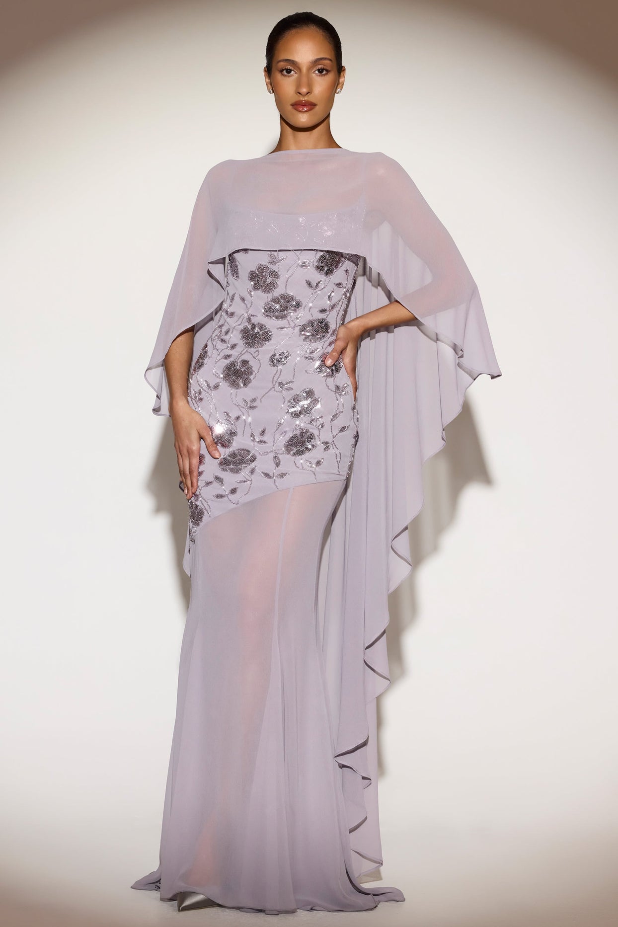 Chiffon Draped Cape in Silver Lilac
