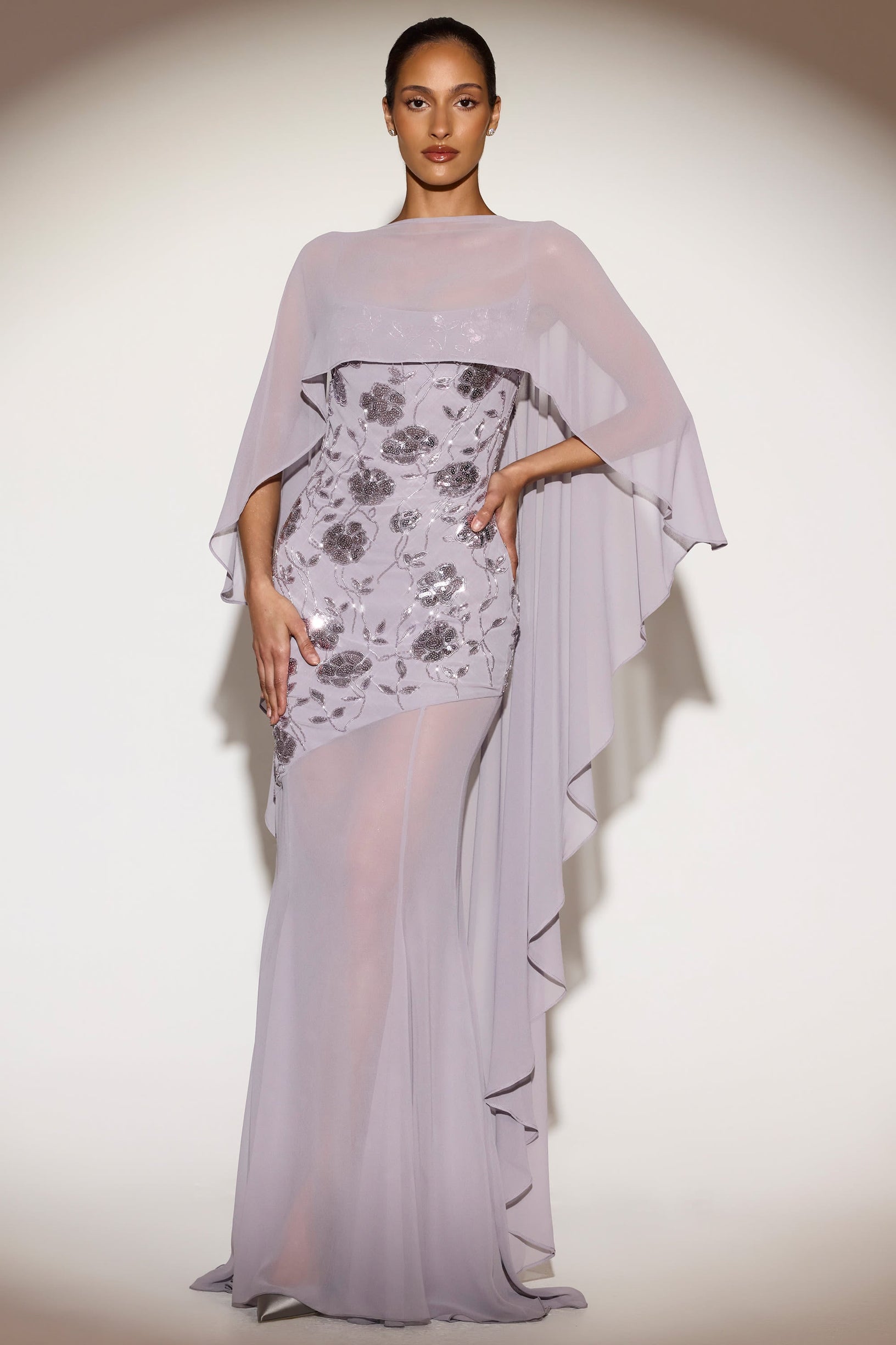 Sheer Chiffon Draped Cape in Lilac - 1