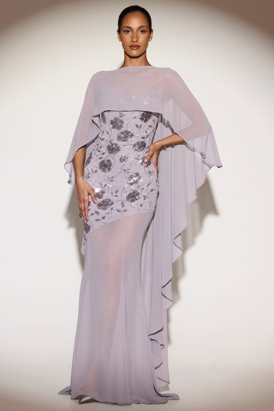 Chiffon Draped Cape in Silver Lilac