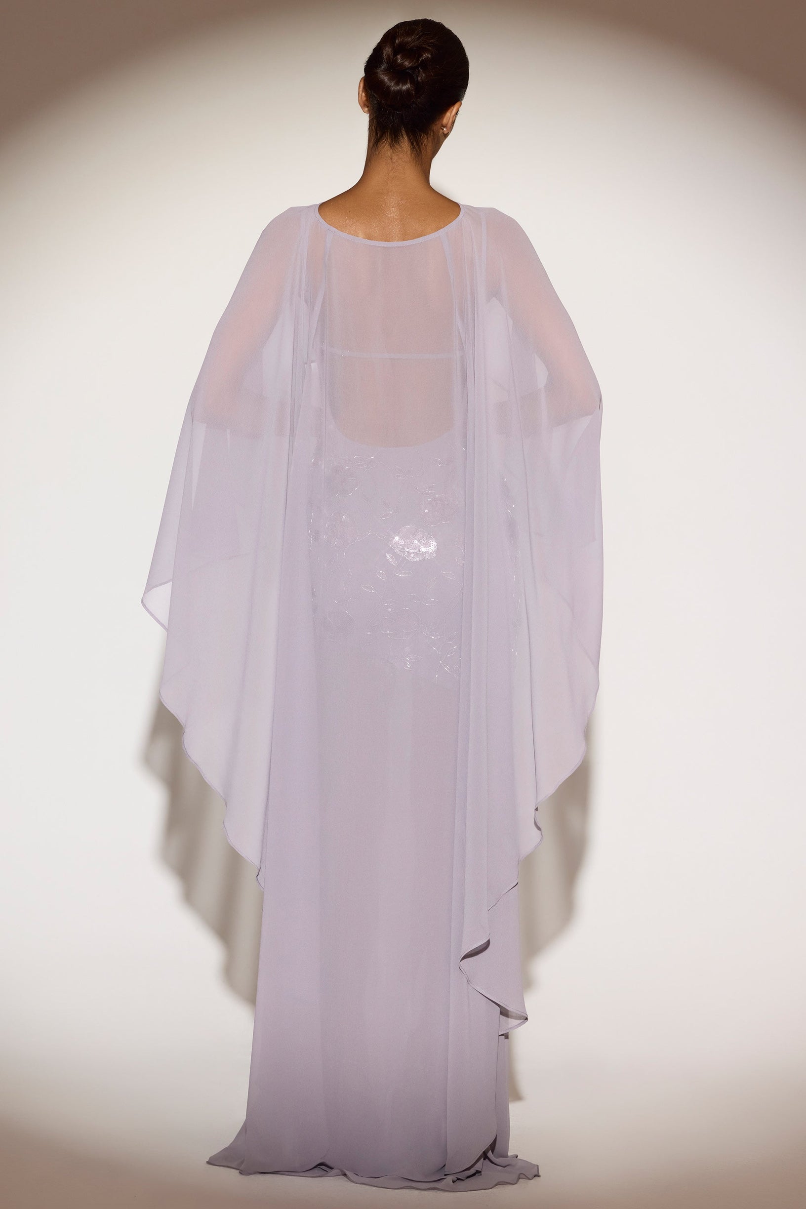Sheer Chiffon Draped Cape in Lilac - 2