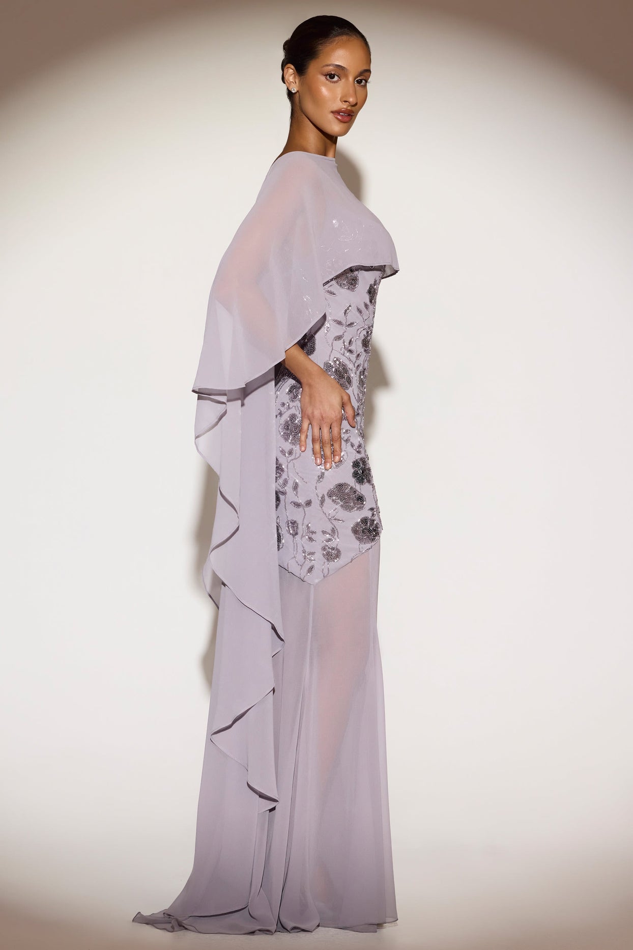 Chiffon Draped Cape in Silver Lilac
