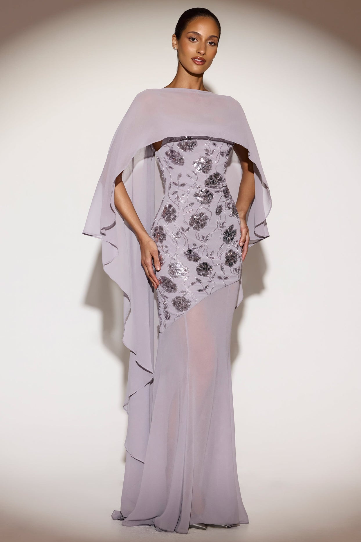 Chiffon Draped Cape in Silver Lilac