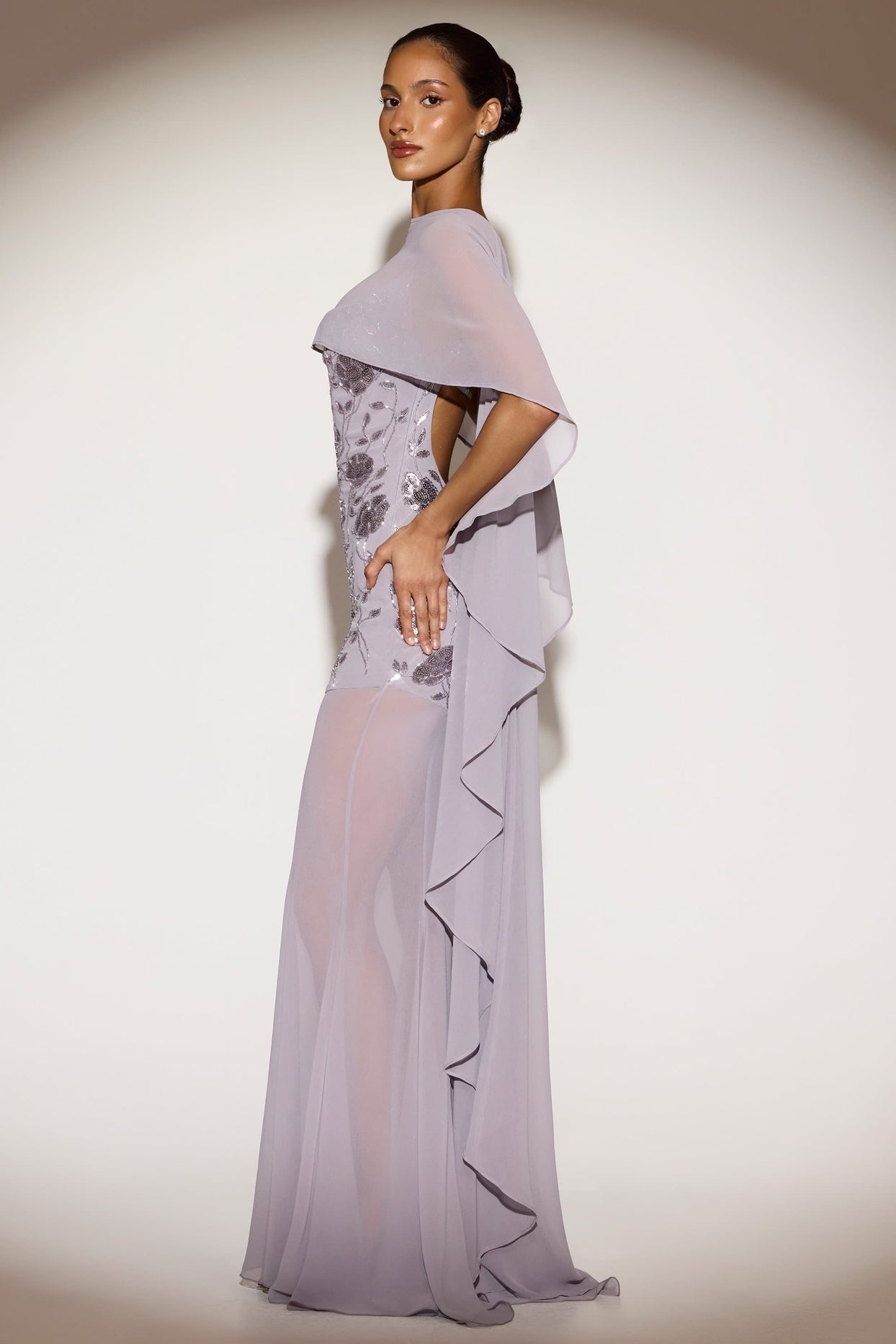 Chiffon Draped Cape in Silver Lilac