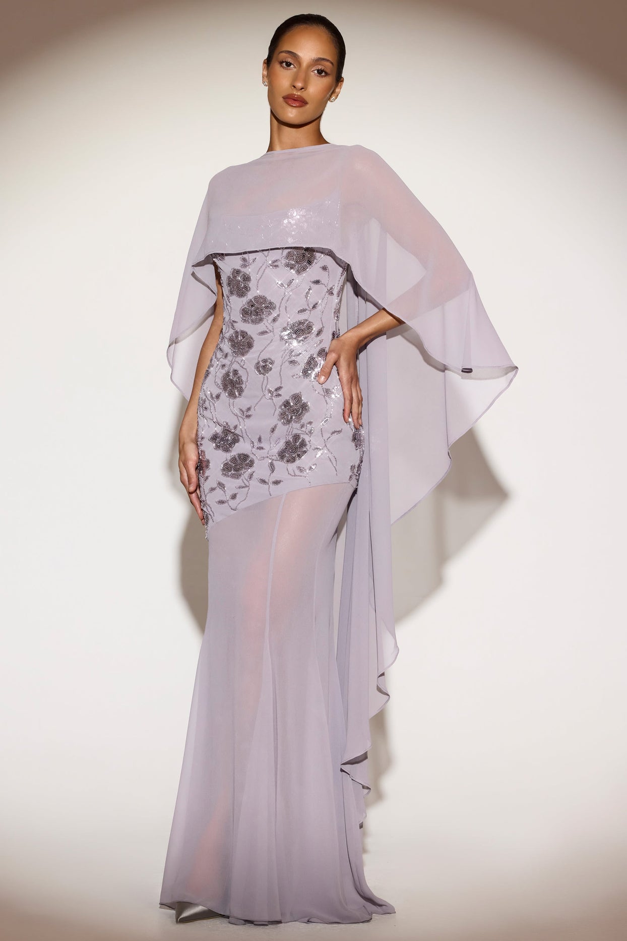 Chiffon Draped Cape in Silver Lilac